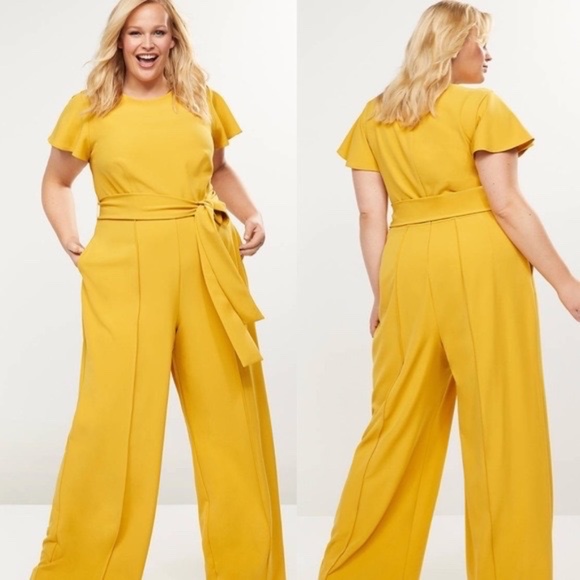 Lane Bryant Pants - Lane Bryant Golden Spice Yellow Wide Leg Jumpsuit Size 20